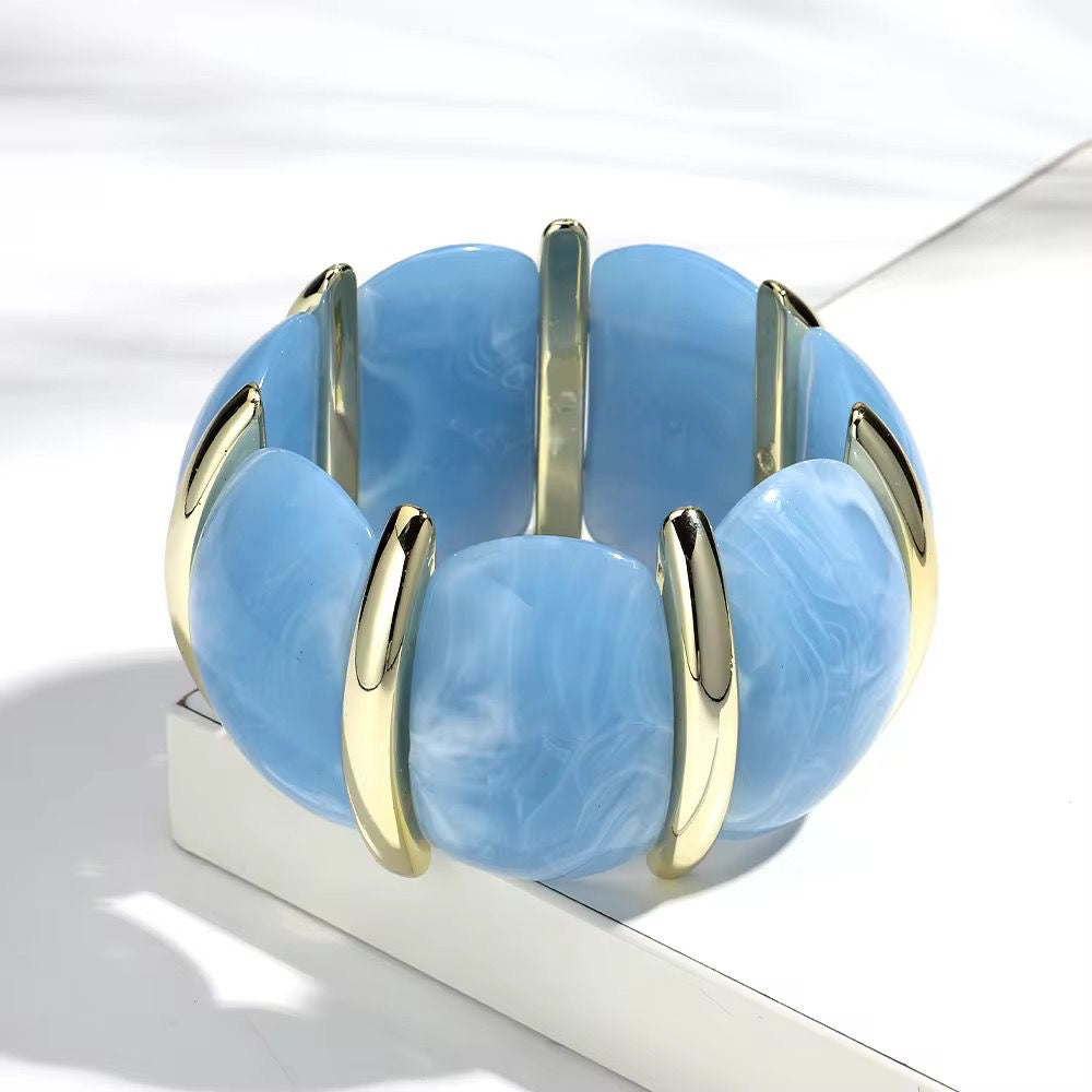 SJ 624 Lake Blue Resin Petal Acrylic bead Bracelet - Anti tarnish