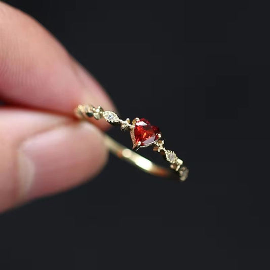SJ 598 Red zircon Heart 18k Gold plated Ring adjustable - gold plated Brass - Anti tarnish