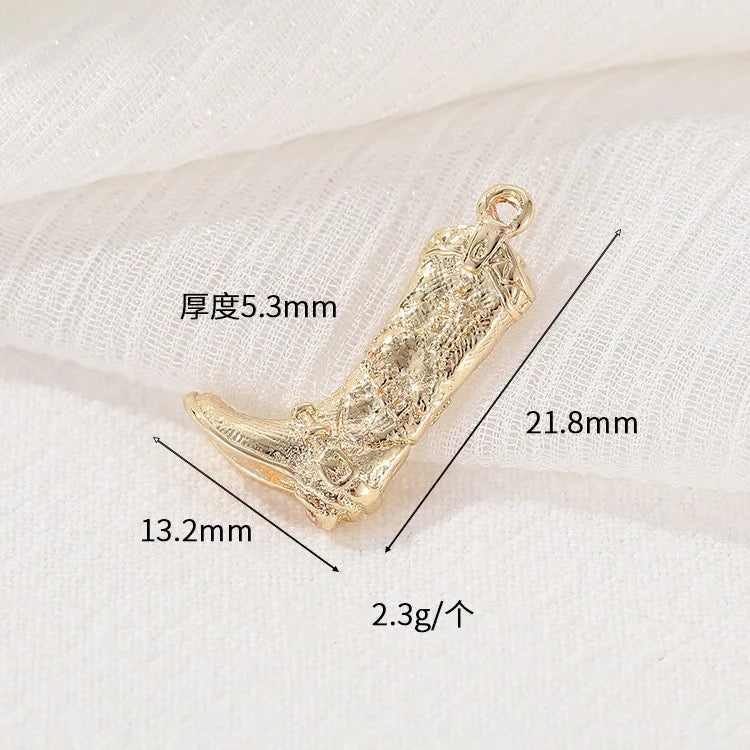 CZ 1835 long boots 14k gold plated charm ( 1 pc ) - anti tarnish