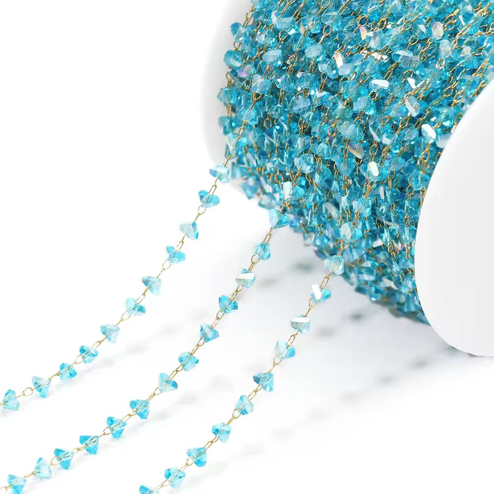 CN 65 Blue Crystal link Chain 18k Gold Stainless steel( 1 feet ) Anti tarnish ( .8 * 2 mm )