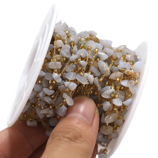 CN 227 Polychromatic gemstone crystal gold Stainless steel chain ( 1 feet )Anti tarnish