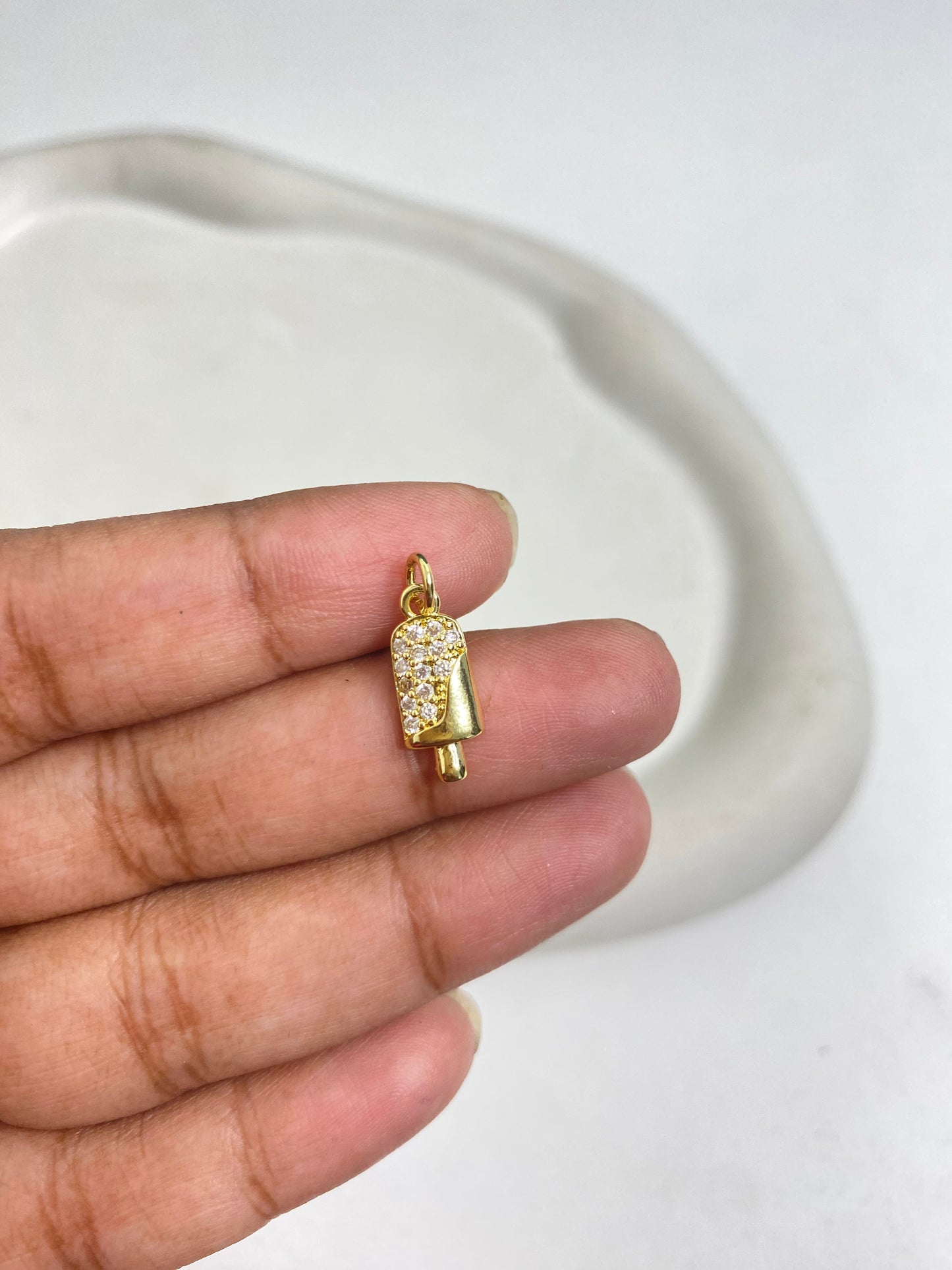 SS 1099 Ice Cream Bar Zircon Charm 14k Gold plated ( 1 pc ) Anti tarnish ( 16:7 mm )