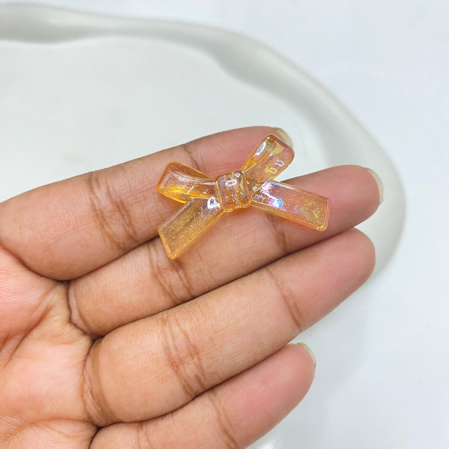 BBB 137 (G) orange Thin strip bow Luminous shiny Acrylic bead ( 1 pc )