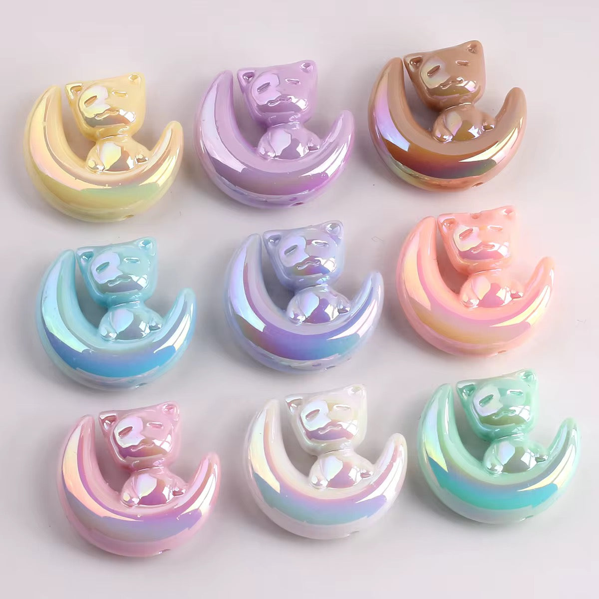 BBB 265 (f) Light Brown Cat Moon Luminous Shiny Big Bead ( 1 pc ) UV Plated Acrylic ( 28 mm )