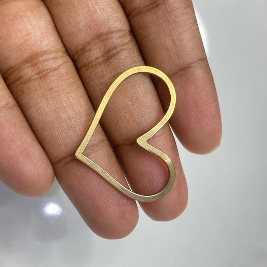 BC02O Heart Hollow brass charm ( 1 pc ) raw brass