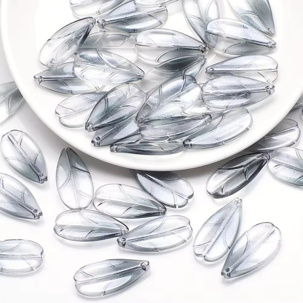 BBB 98 (c) Glittery Black Leaf Crystal glass beads ( 1 pc ) ( 26:13 mm )