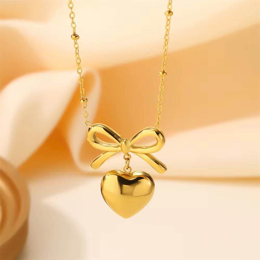 SS 187 Bow heart Necklace - 18k gold plated stainless steel - Anti tarnish - Wholesale