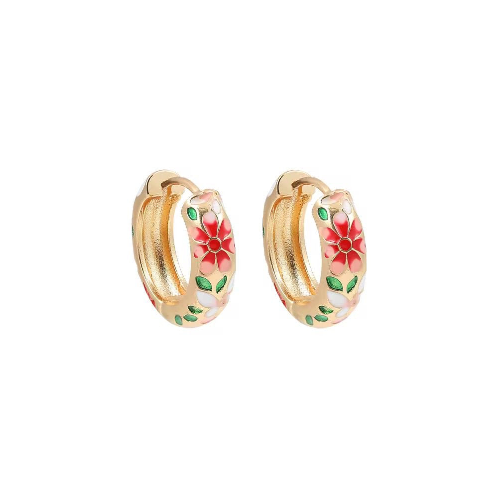 GP 22 Floral Vintage Enamel Gold plated Hoops - Anti tarnish