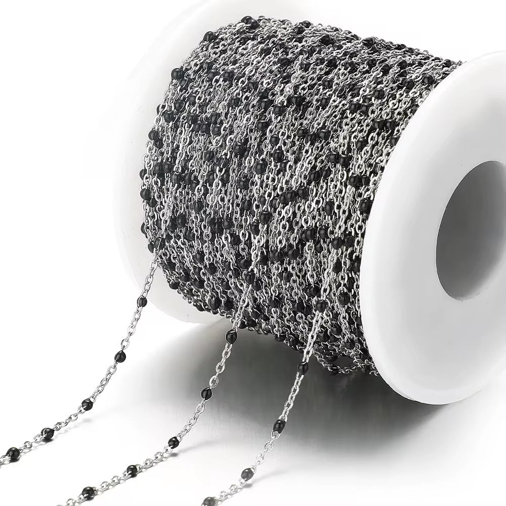 CN 359 Black Beaded Silver plated 316 Stainless steel chain ( 1 feet ) Anti tarnish
