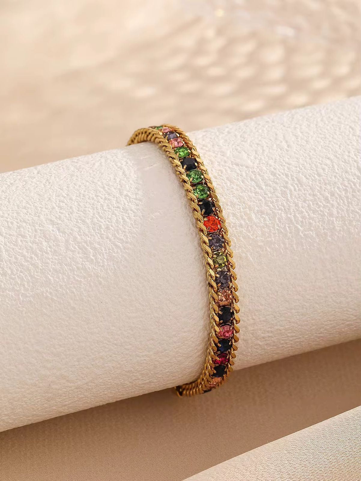 SJ 835 Colourful Zircon Modern Bracelet - 18k Gold PVD plated stainless steel - Anti tarnish