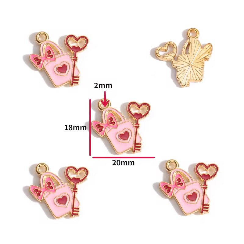 BBB 394 (b) Lock & Key Pink Enamel Charm ( 1 pc ) High Quality Shine