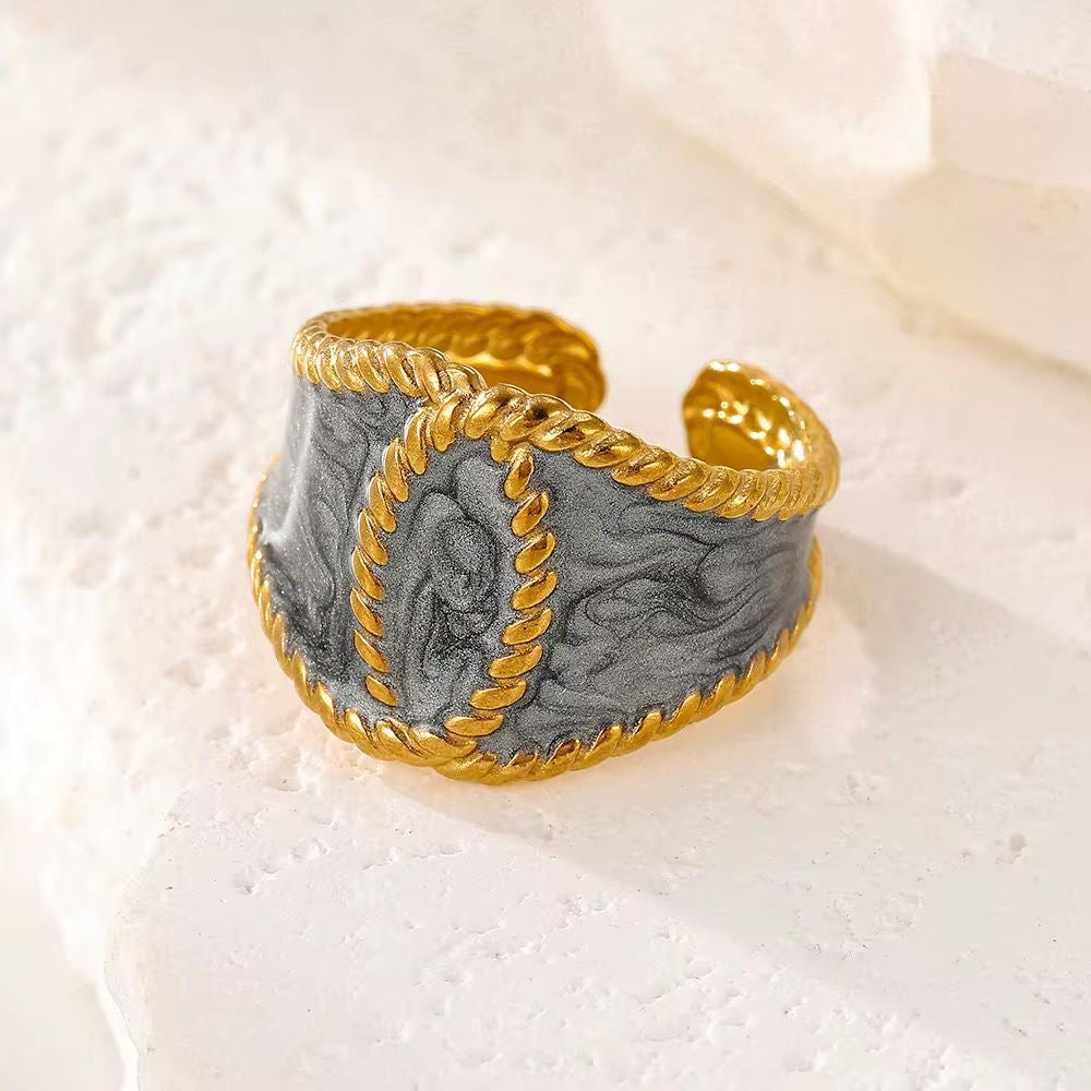 SJ 911 Eye shape Black Enamel Ring Adjustable - 18k Gold PVD plated stainless steel - Anti tarnish