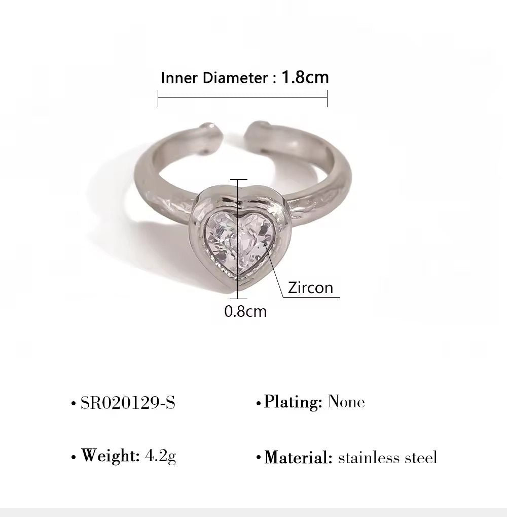RSJ19D sliver Heart zircon Ring - 18k gold PVD plated 316 stainless steel - Anti tarnish