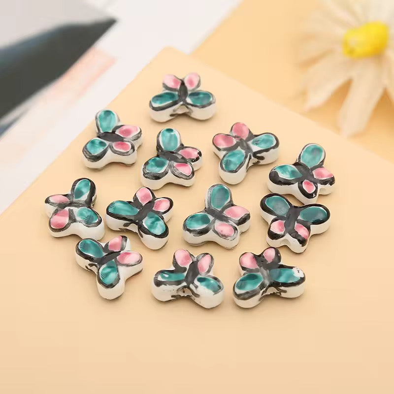PCB18 Butterfly Ceramic Bead ( 1 pc ) Porcelian Ceramic ( 18 mm )