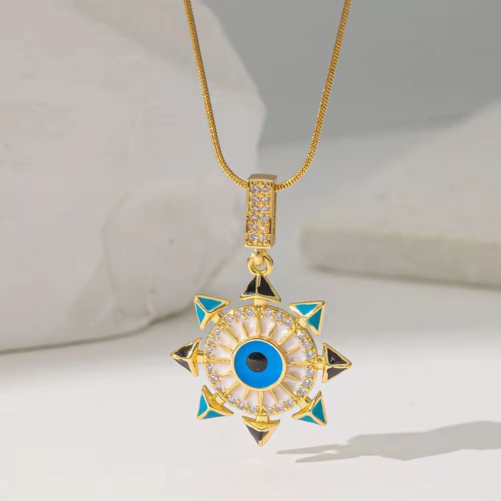 SJ 637 Evil eye Zircon pendant Necklace - 18k Gold PVD plated stainless steel - Anti tarnish