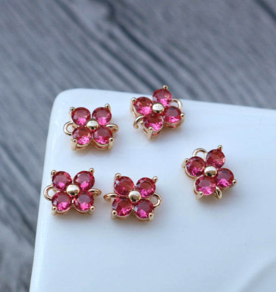 SS 511 rose red 4 petal zircon crystal connector- Anti tarnish