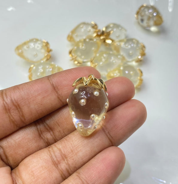 SS 453 Clear strawberry gold plated charm ( 1 pc ) Anti tarnish