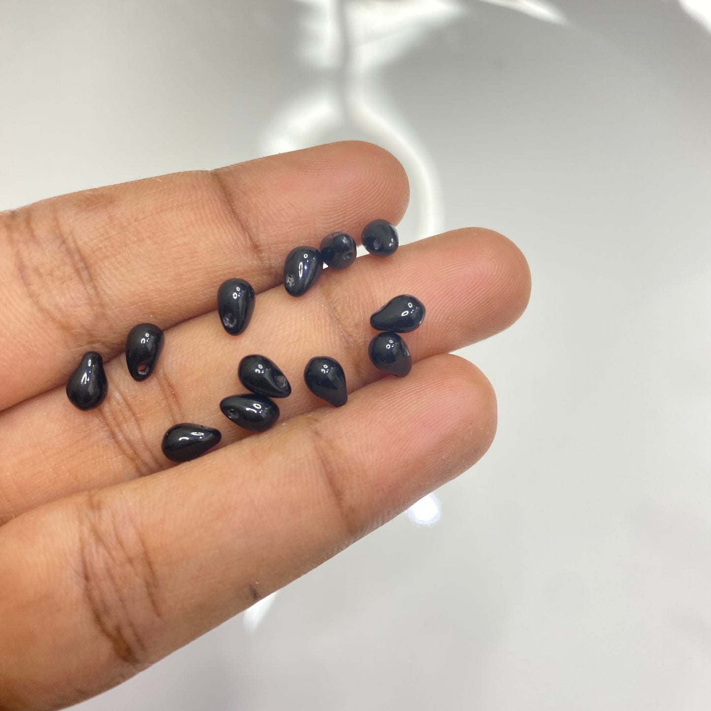 CB 1098 Czech pressed Glass Teardrop Beads Jet Black - per piece
