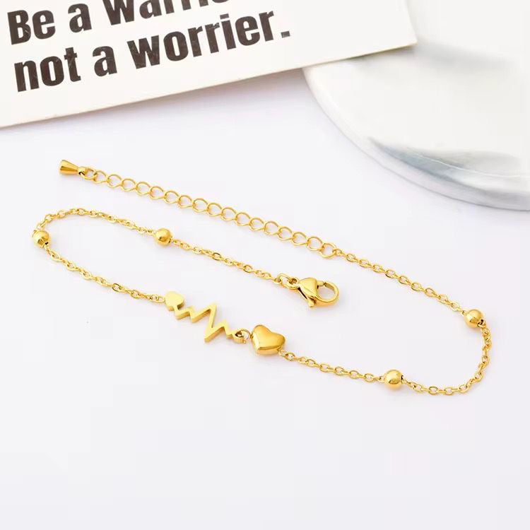 SJ 708 Heart beat Dainty Anklet - 18k Gold PVD plated stainless steel - Anti tarnish