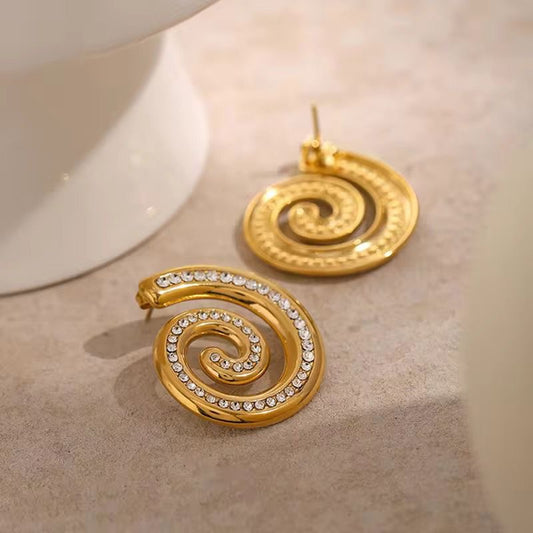 SJ 488 spiral zircon earrings - premium collection- 18k Gold PVD plated stainless steel - Anti tarnish - Wholesale