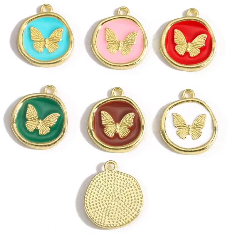 BBB 360 (d) Red Butterfly Round enamel charm ( 1 pc ) High quality shine