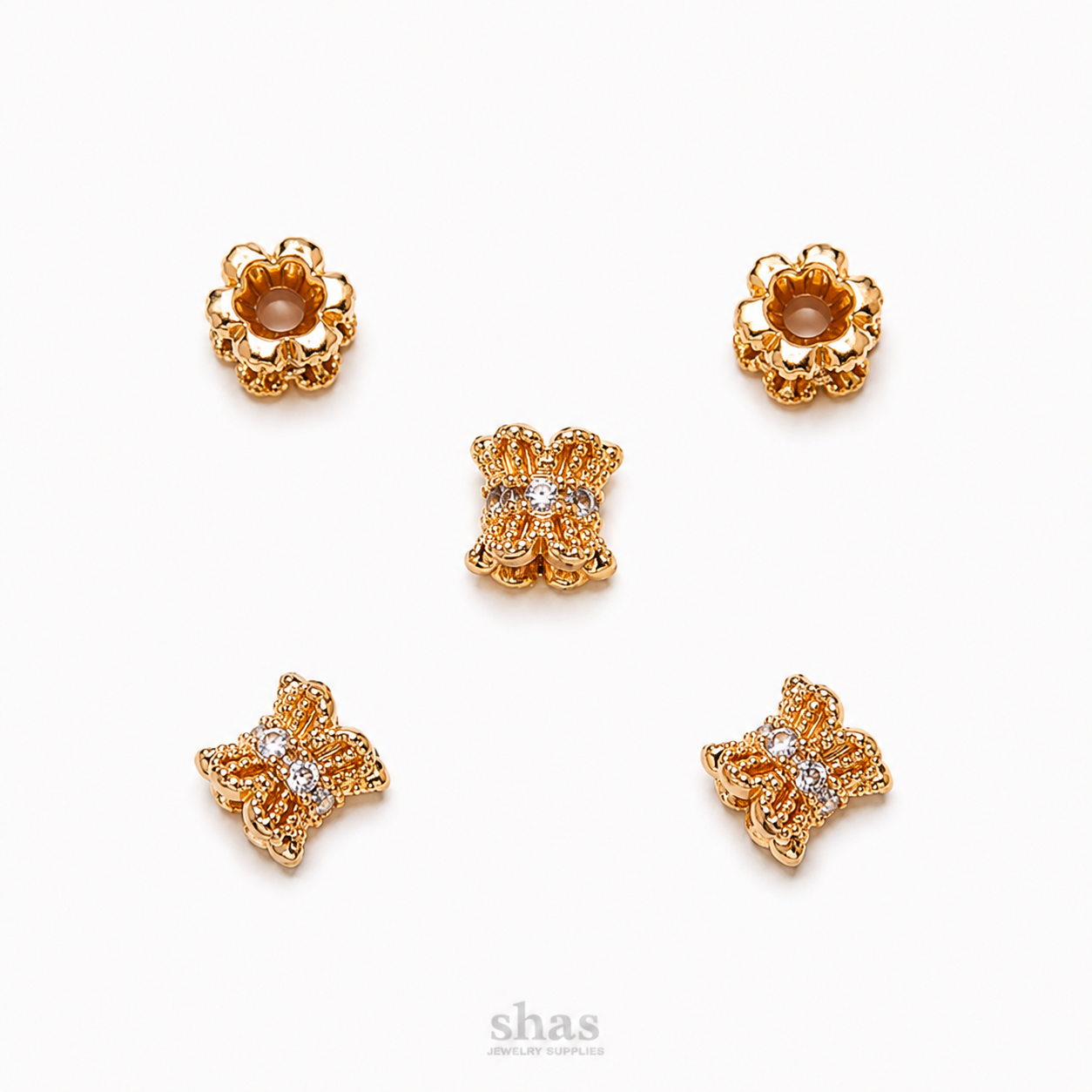 ZSP01Y Double Side Floral CZ Spacer Bead ( 1 pc )