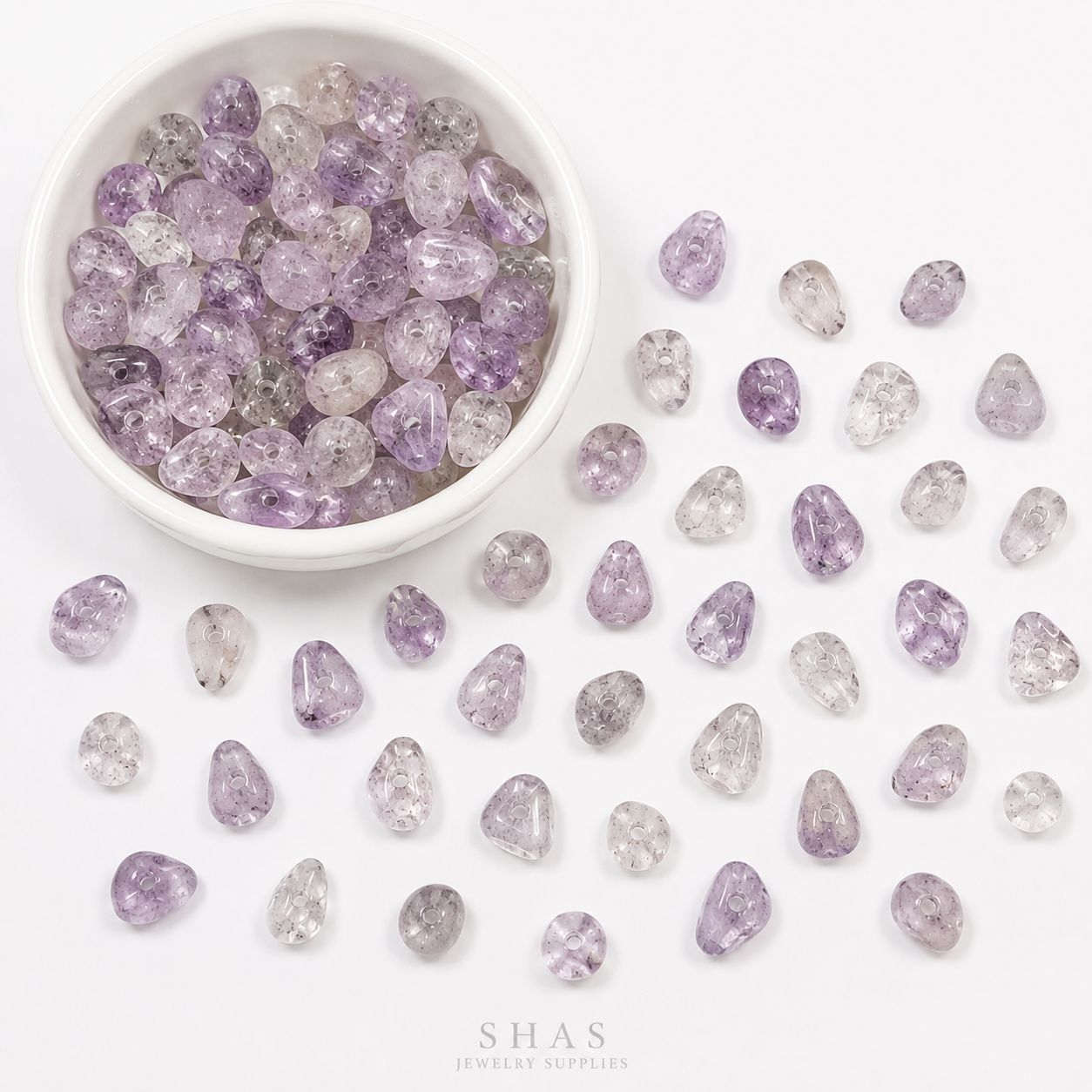 GM01F Lilac Natural Crystal Gravel Gemstone Bead ( 1 pc ) 5A Quality