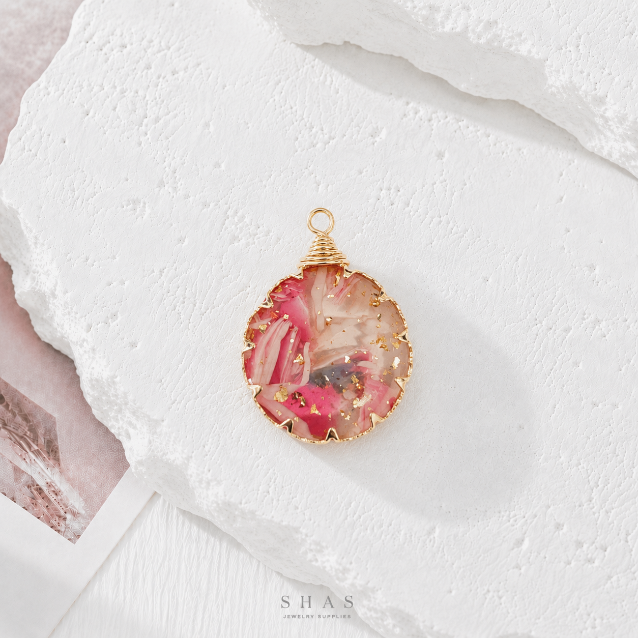 RFC01Z Pink Resin Flower Pendant Charm ( 1 pc )