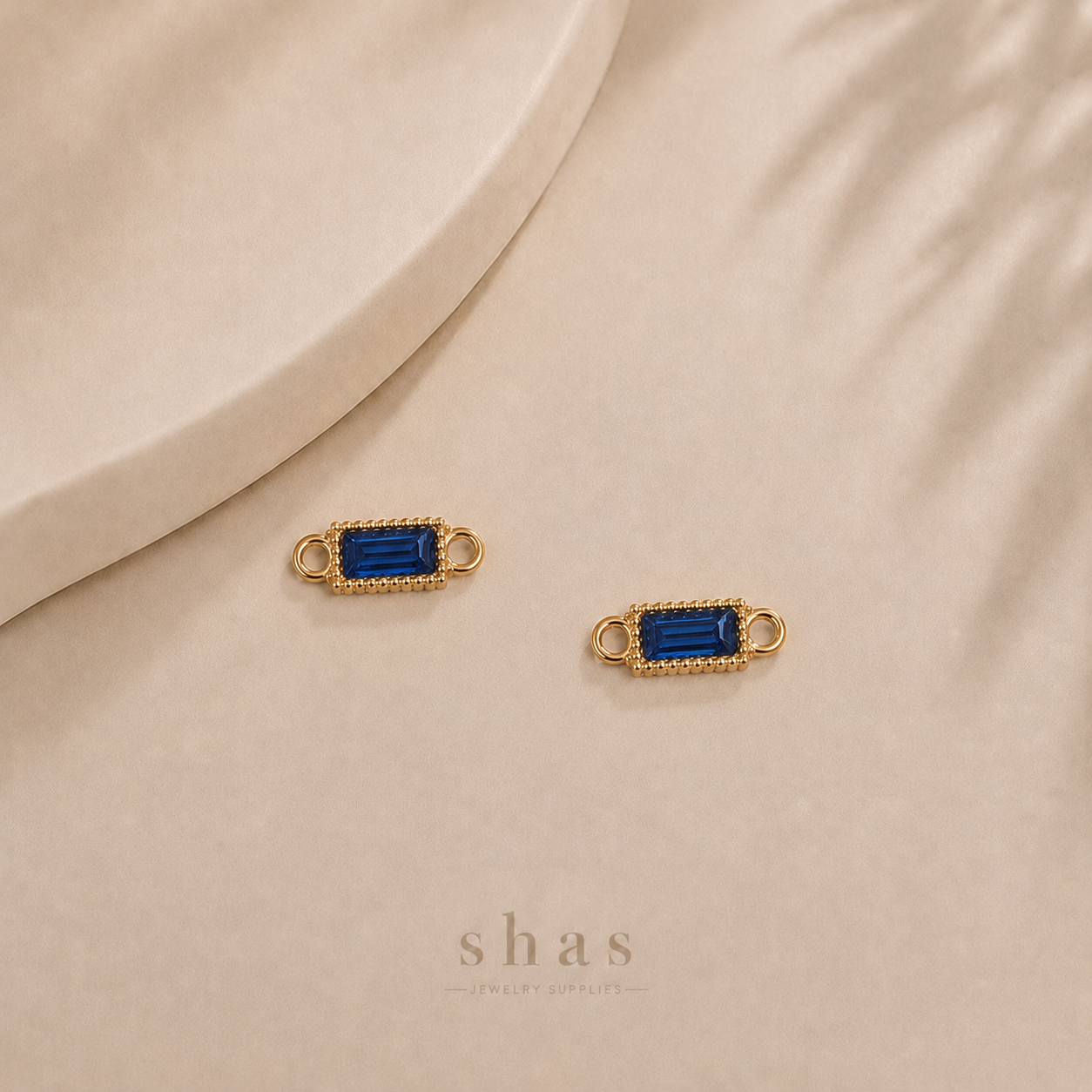 SC19R Blue Zircon Connector Charm ( 1 pc ) 18k Gold PVD