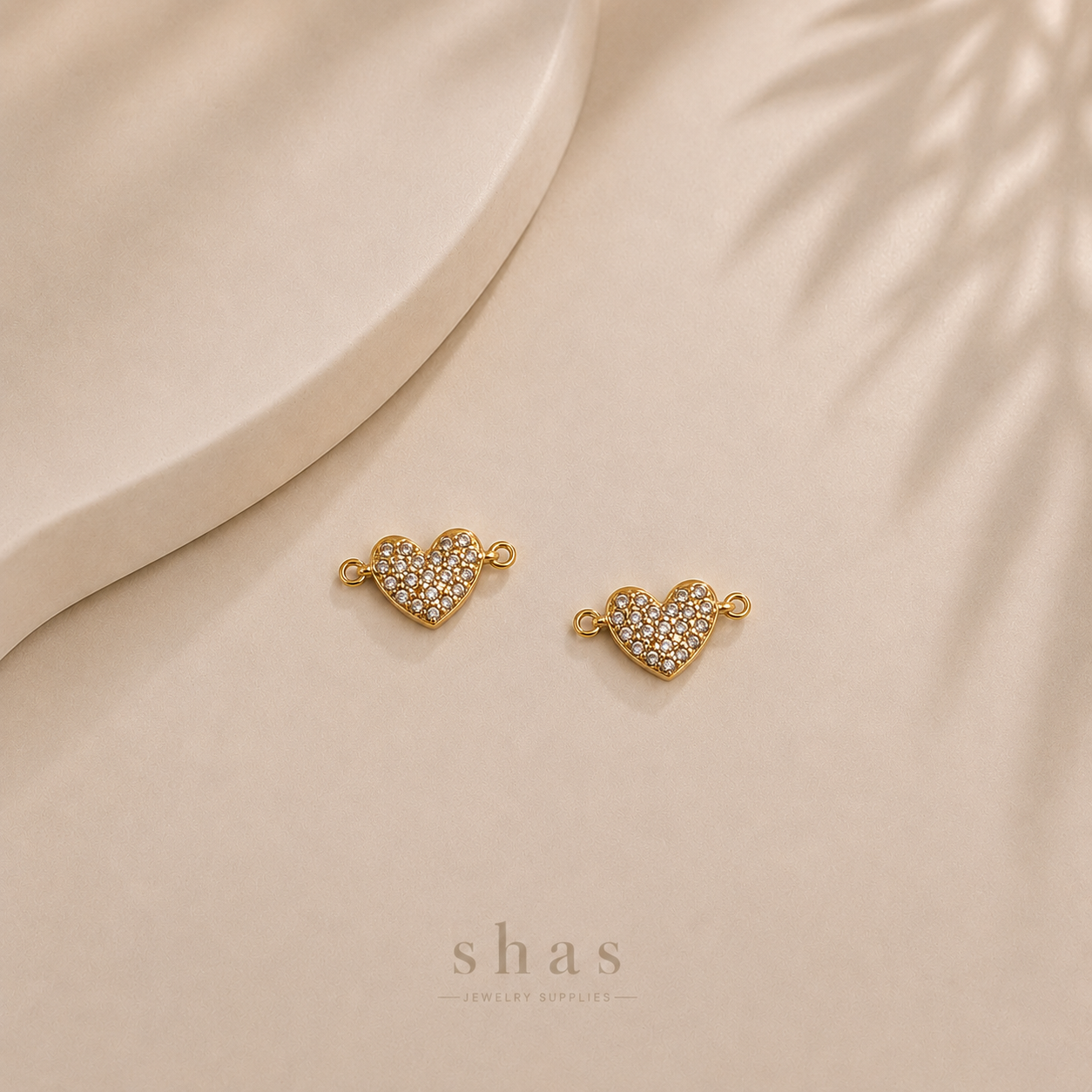 SC18L White Heart Zircon Connector Charm ( 1 pc ) 18k Gold PVD
