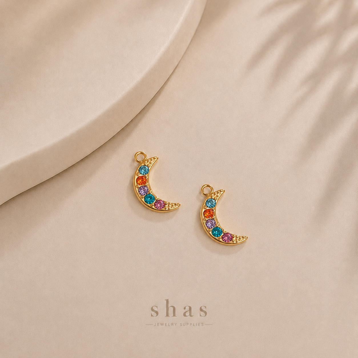SC19M Half Moon Mutlicolour Zircon Charm ( 1 pc ) 18k Gold PVD