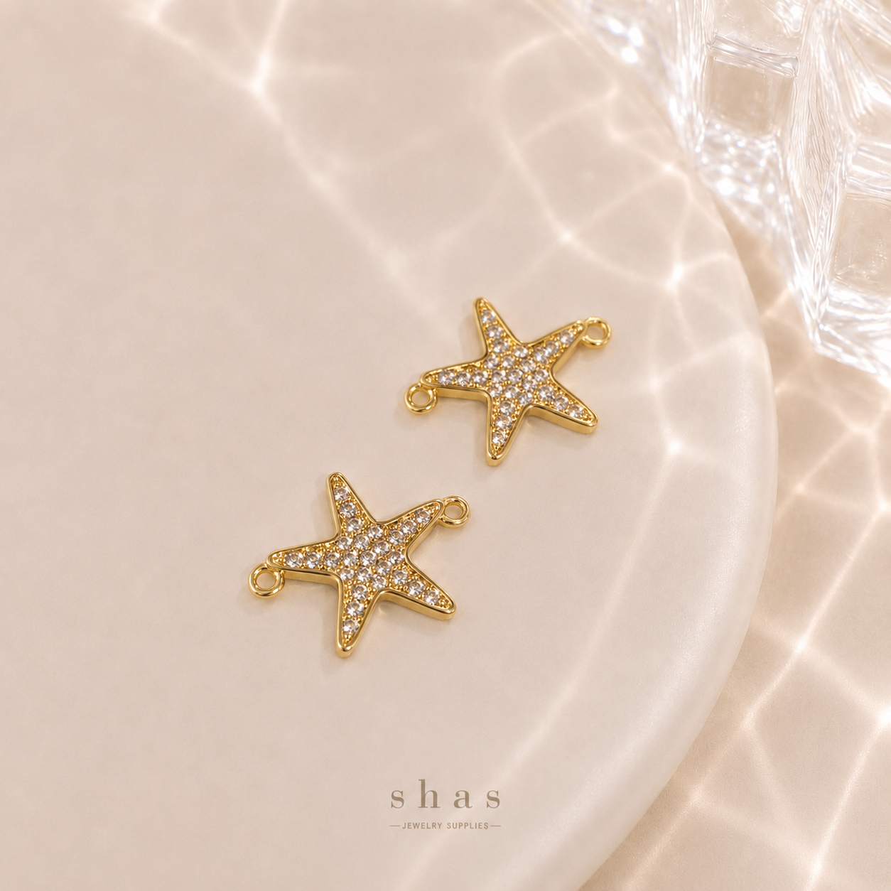 GPC19F Starfish Zircon Connector Charm ( 1 PC ) Premium Plated