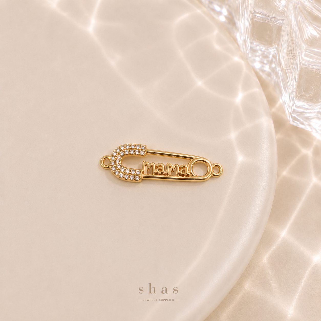 GPC19J Mama Safety Pin Zircon Connector Charm ( 1 PC ) Premium Plated