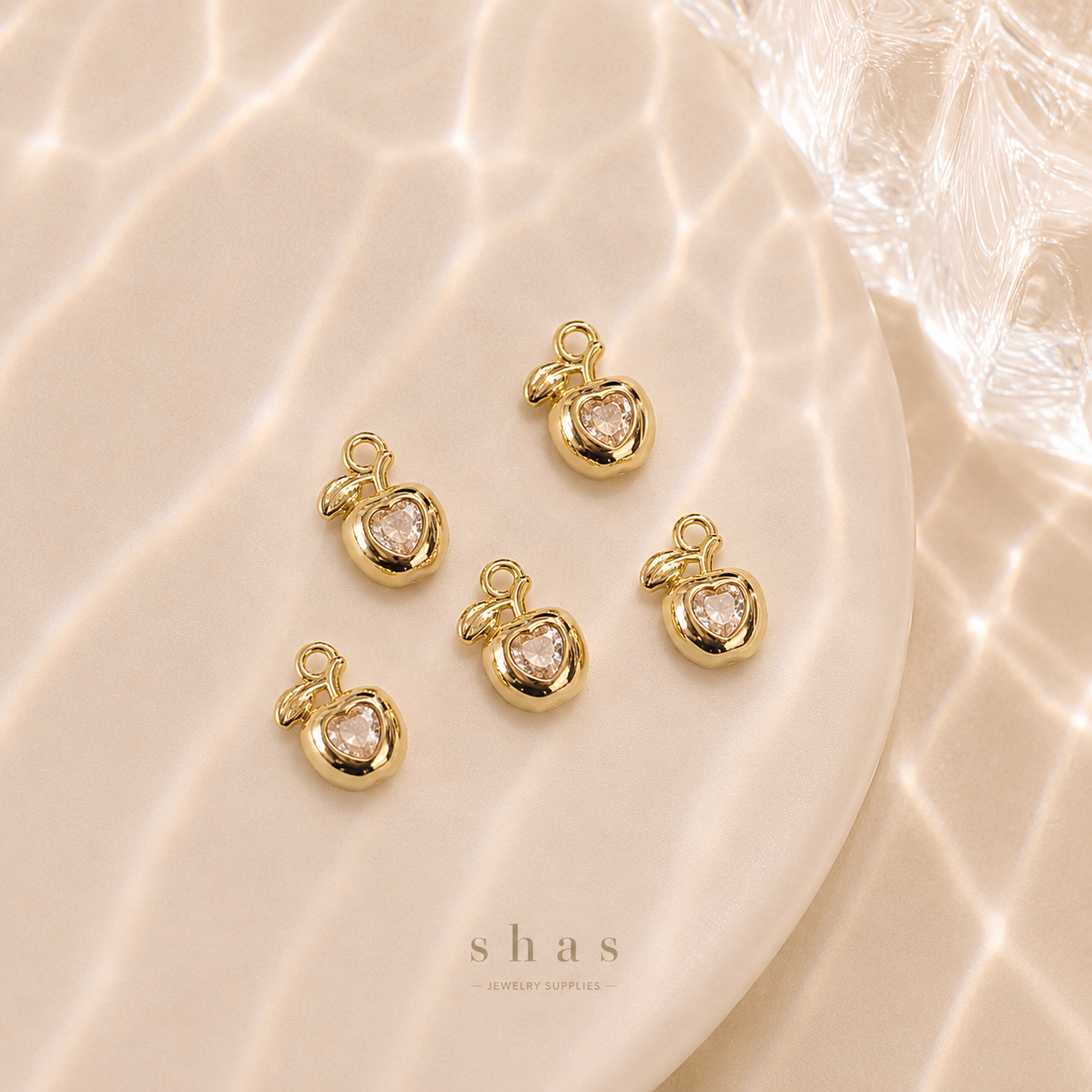 GPC16R Heart Apple Zircon charm ( 1 PC ) 14k Gold plated