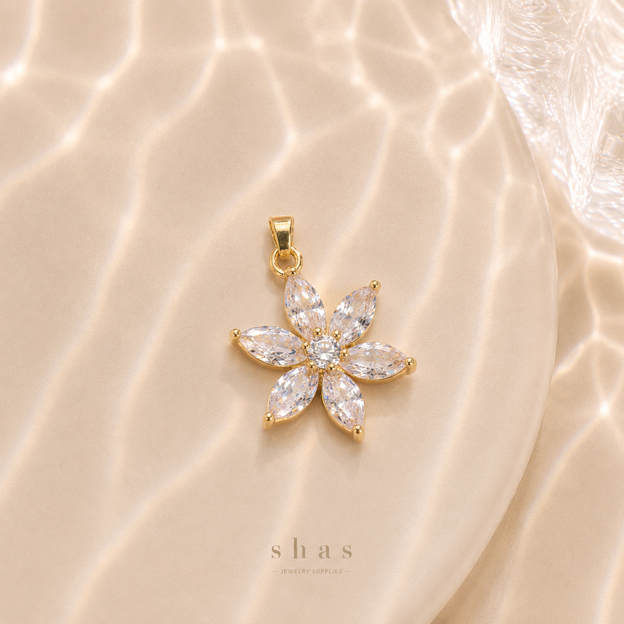 GPC16X Floral Pendant Zircon Charm ( 1 PC ) 14k Gold plated