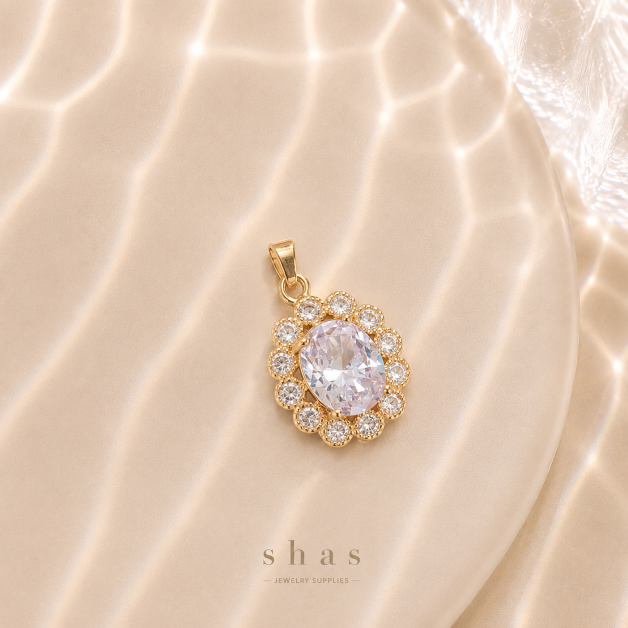 GPC18A Oval Pendant Zircon Charm ( 1 PC ) 14k Gold plated