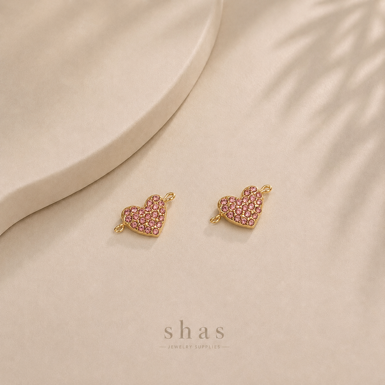 SC18E Pink Heart Connector Zircon Charm ( 1 pc ) 18k Gold PVD