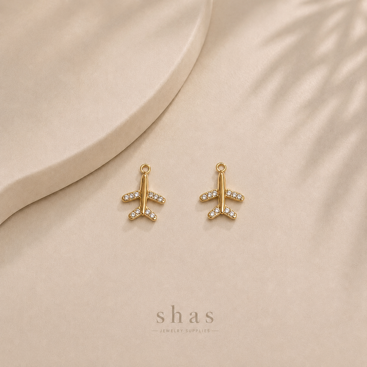 SC18G Aeroplane White Zircon Charm ( 1 pc ) 18k Gold PVD