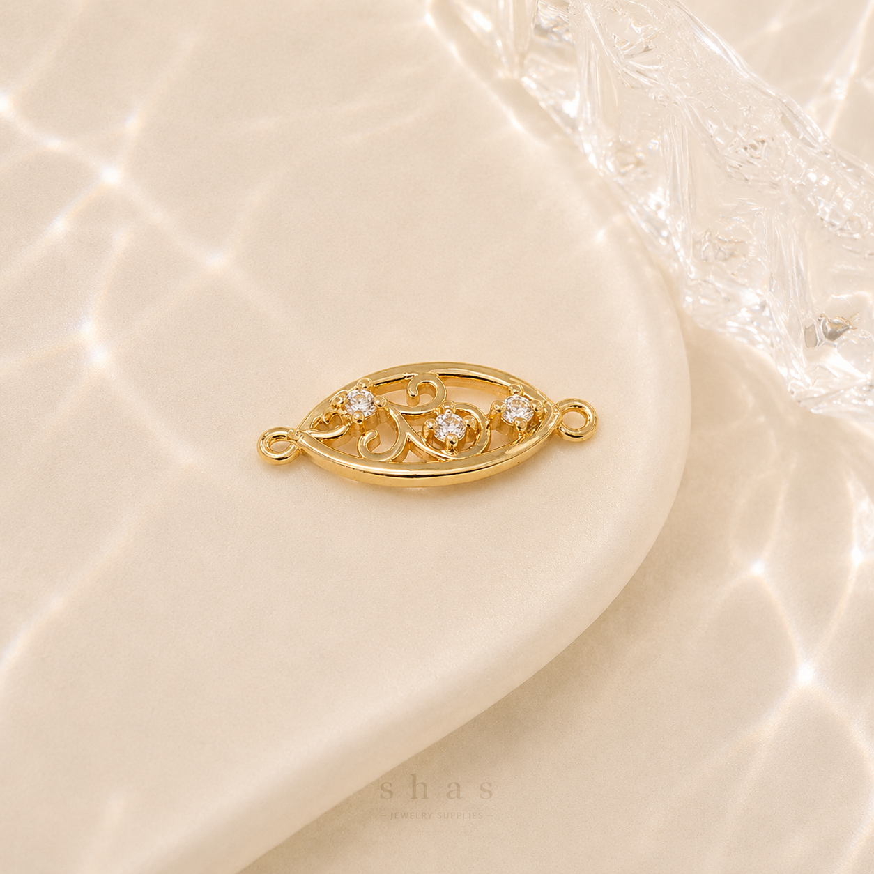 GPC16E Floral Connector Zircon Charm ( 1 PC ) 14k gold plated