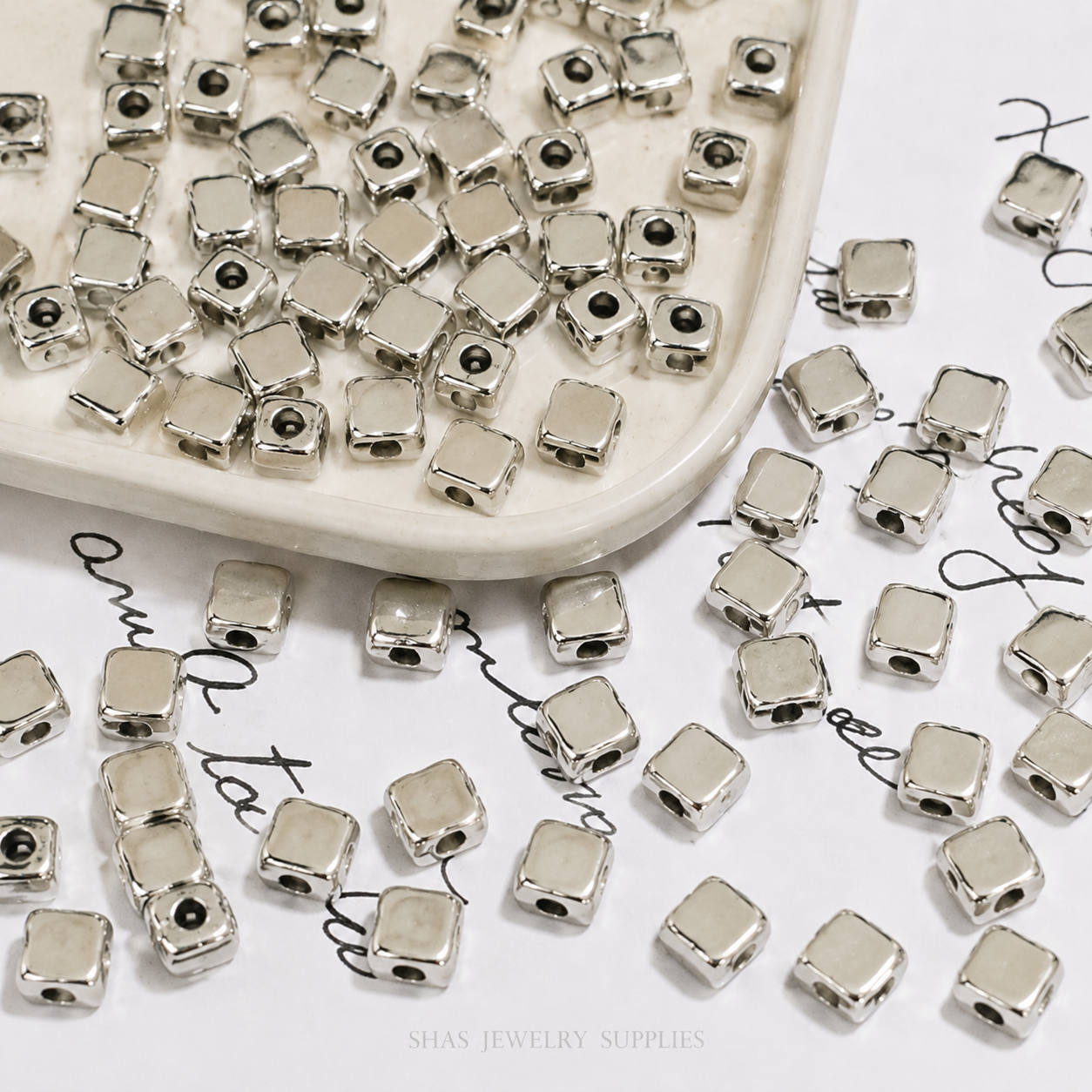 AB09H Metallic Square Silver Acrylic Bead ( 1 pc )