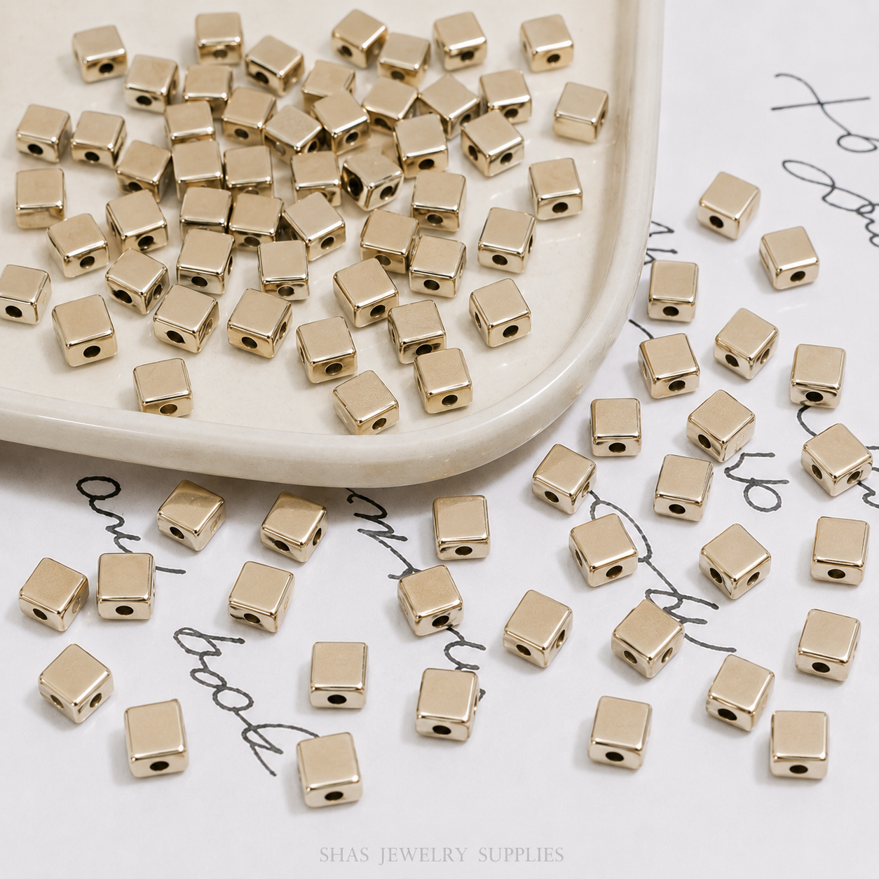 AB09J Metallic Square Gold Acrylic Bead ( 1 pc )