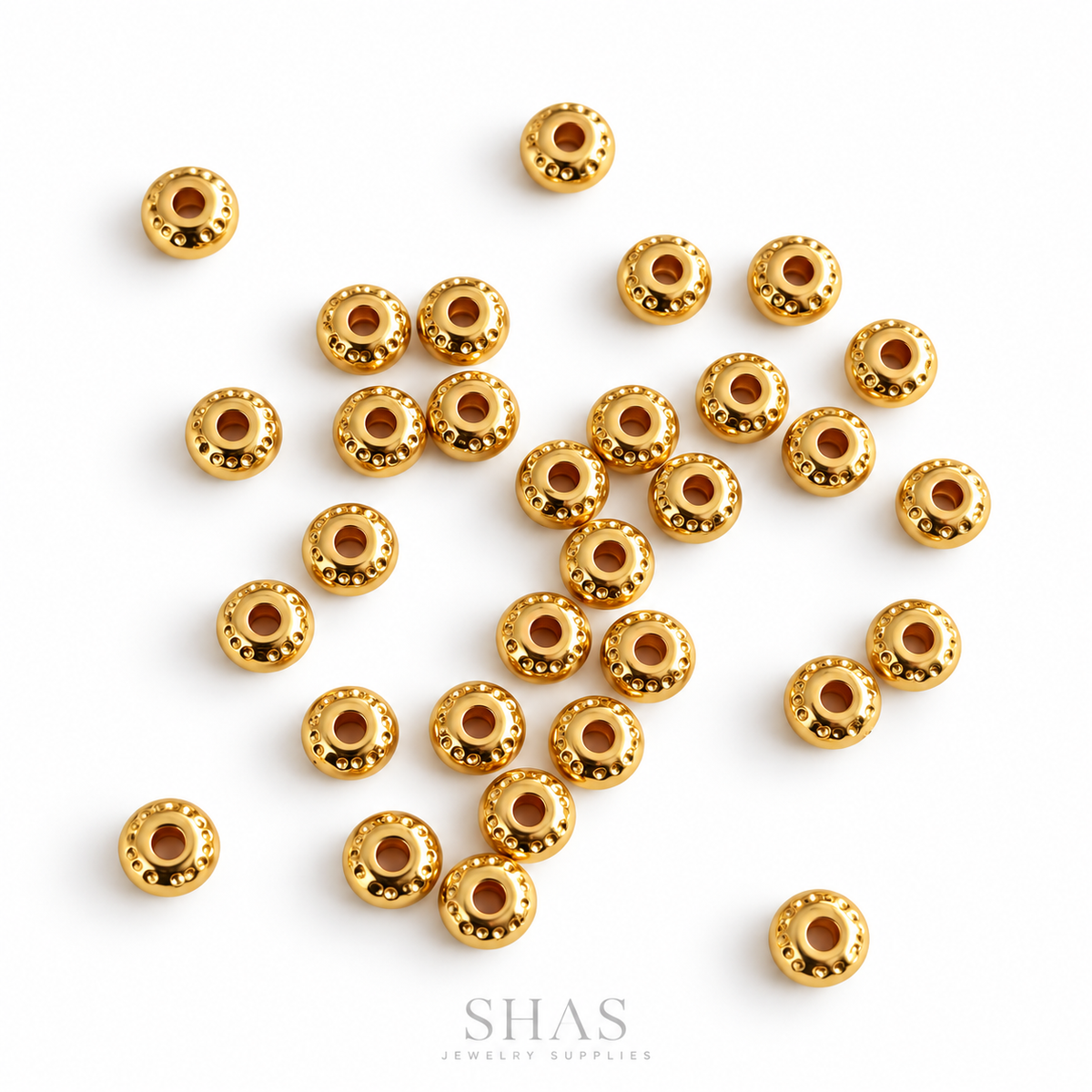 GSB09 Round Dotted Spacer Bead 18K Gold ( 1 pc )