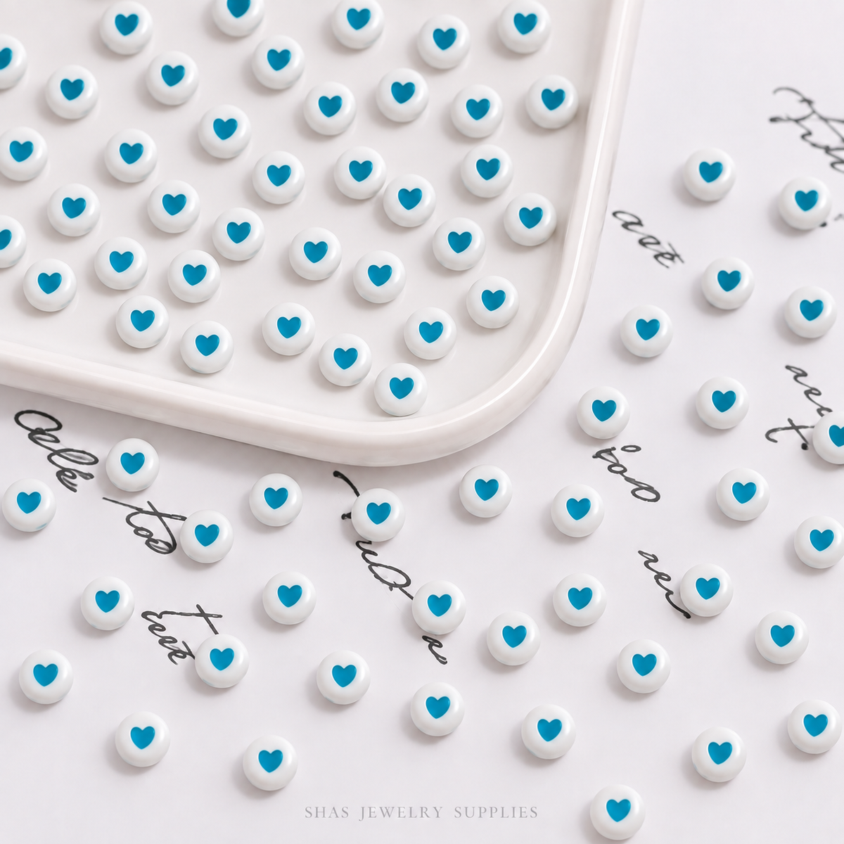 AB112C Blue Hearts Round Acrylic Bead ( 1 pc )