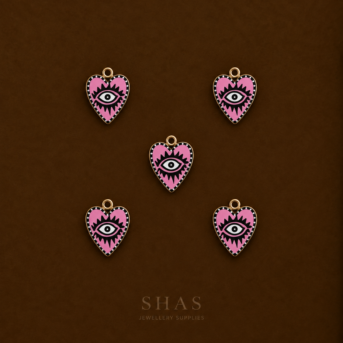 APC02Q Pink Heart Eye Alloy Printed Charm ( 1 PC )