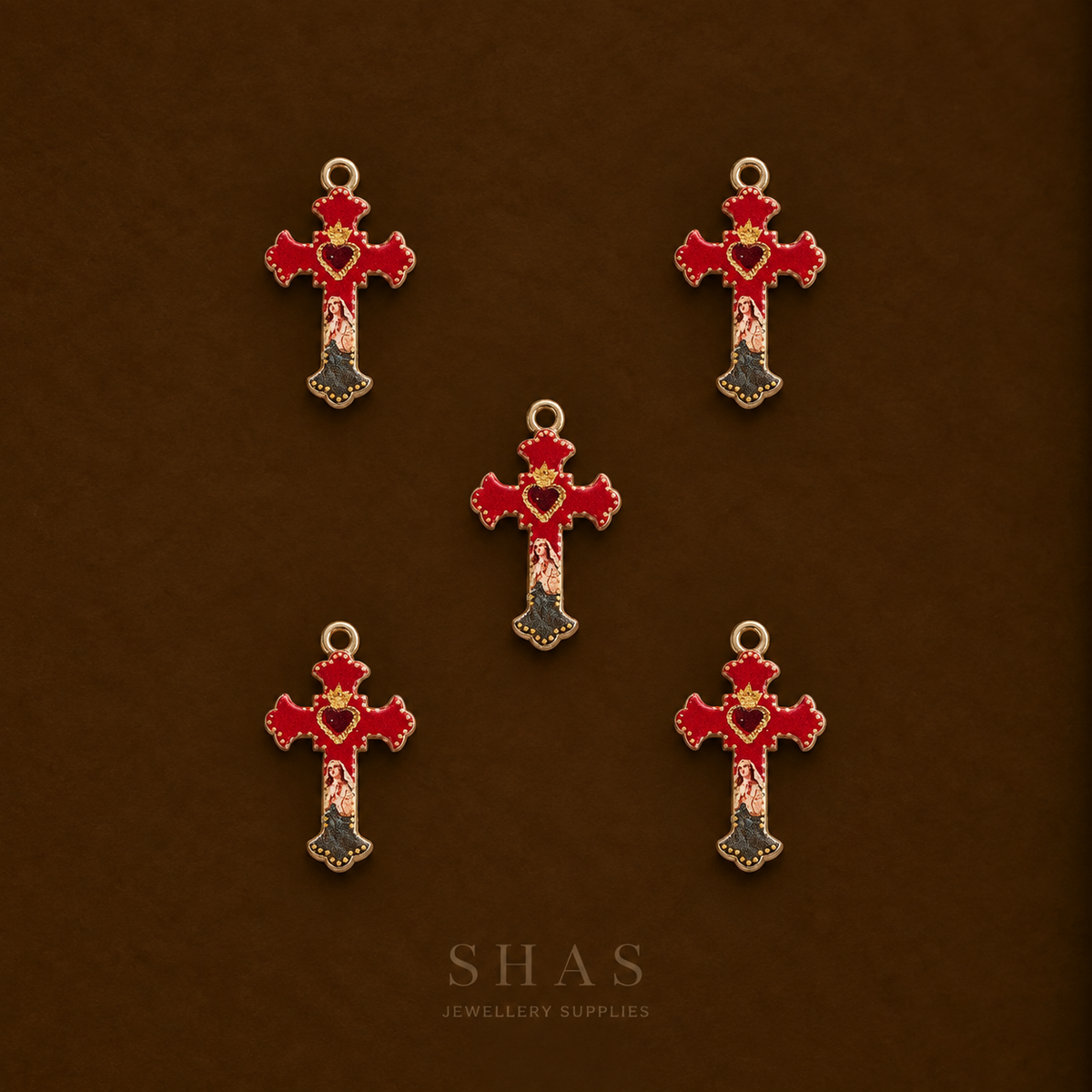 APC02V Red Cross Alloy Printed Charm ( 1 PC )