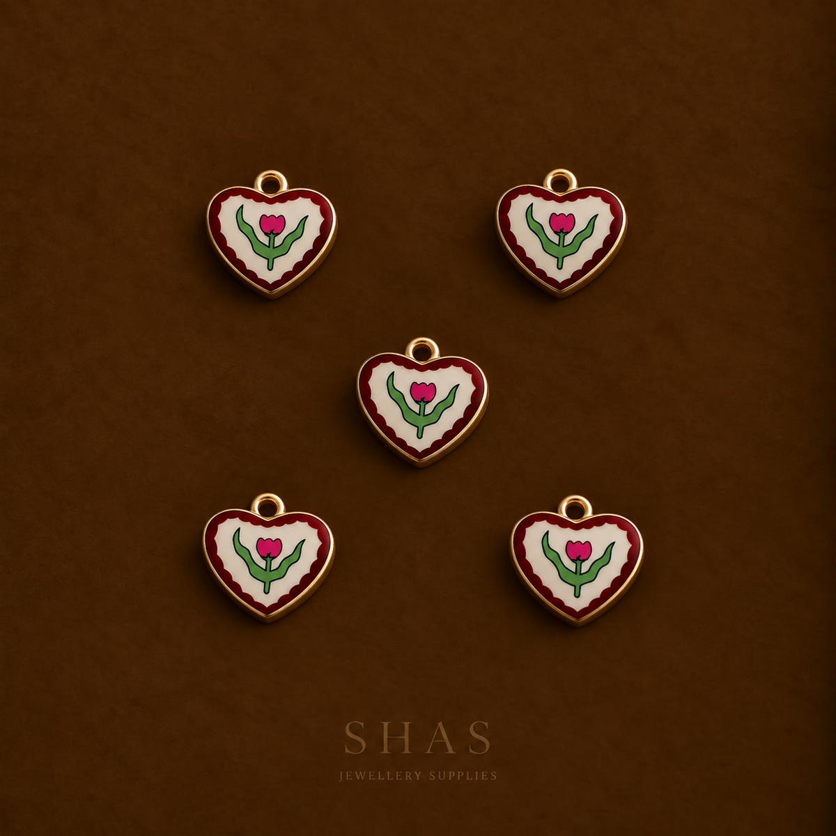 APC03L Tulip Heart Alloy Printed Charm ( 1 PC )
