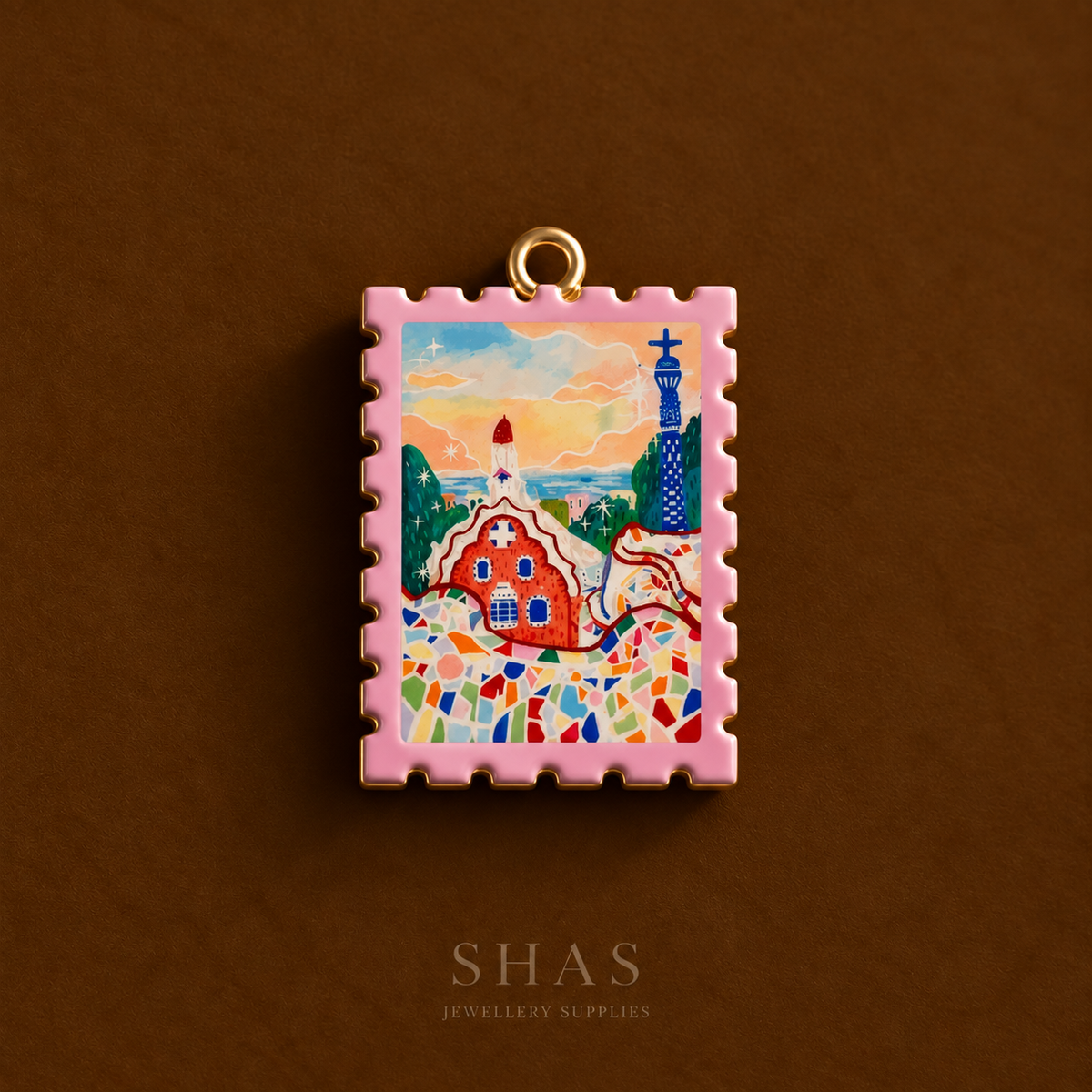 APC03P Pink Sunset Alloy Printed Charm ( 1 PC )