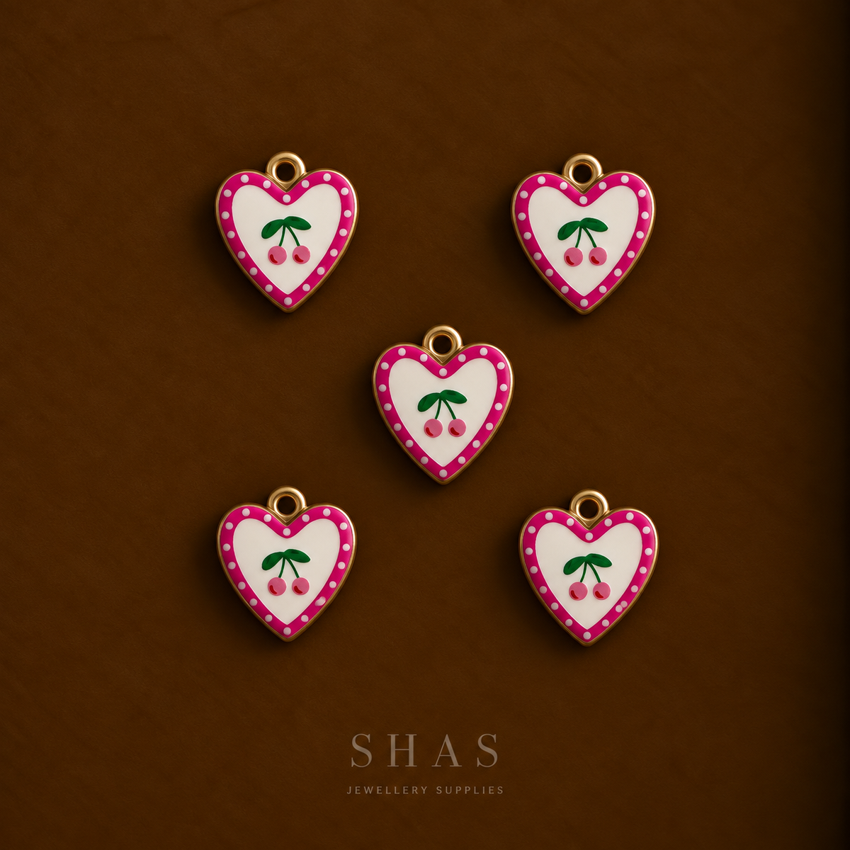 APC03S Cherry Heart Alloy Printed Charm ( 1 PC )