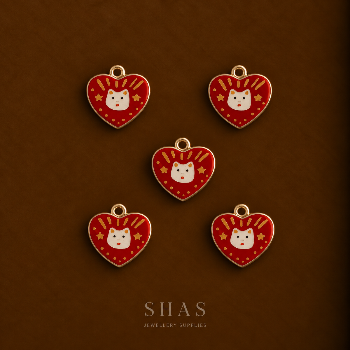 APC03Z Kitty Heart Alloy Printed Charm ( 1 PC )