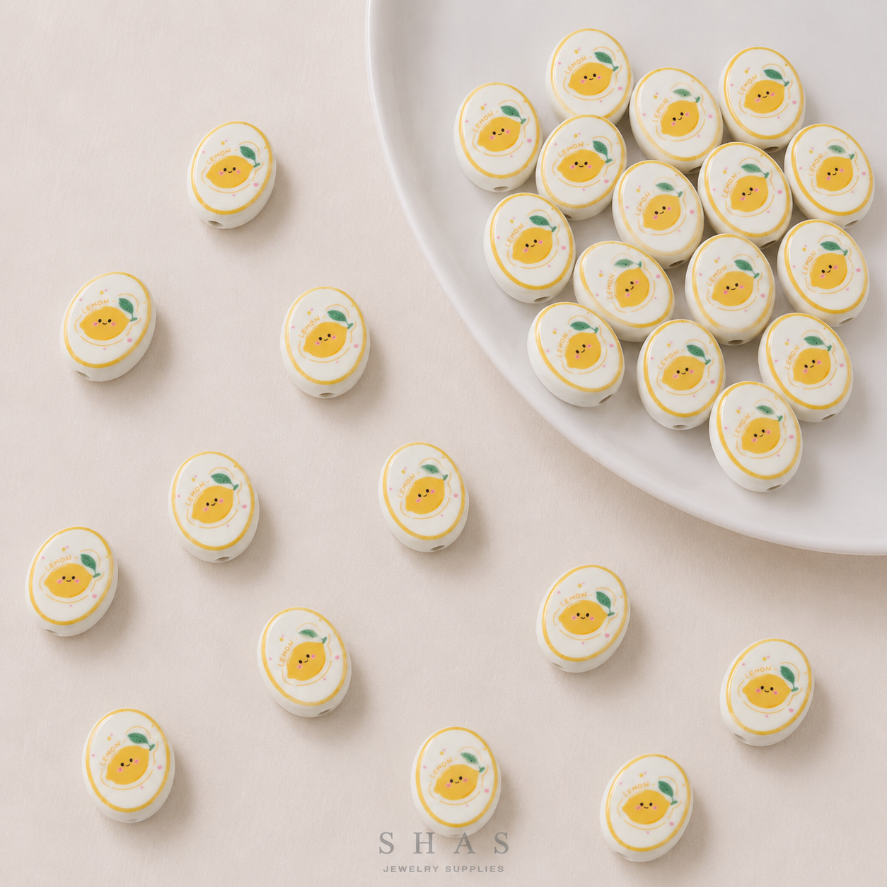 PCB25K Kawaii Lemon Hand-Painted Ceramic Bead ( 1 pc ) Porcelian Ceramic